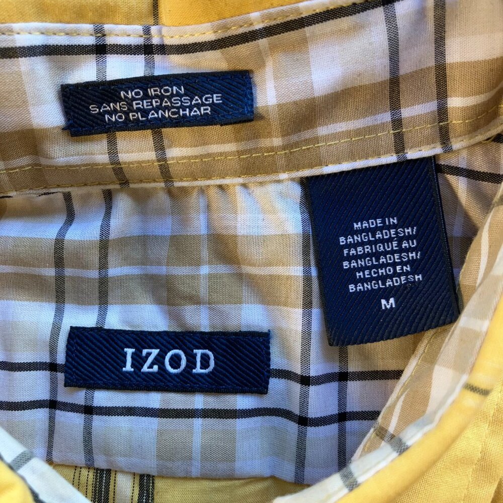 Men's Izod Yellow/Navy/White Plaid No Iron Shirt Size M - Picture 2 of 6